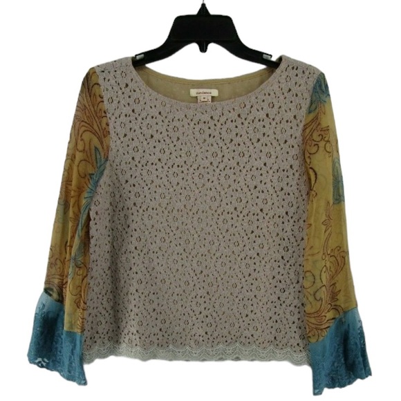 SUNDANCE Floral Watercolor Silk Lace Bell Sleeve - Picture 2 of 9